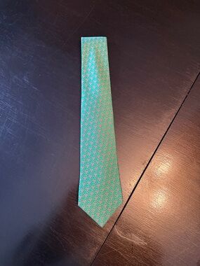 Hermes Green Silk Paisley-Print Tie